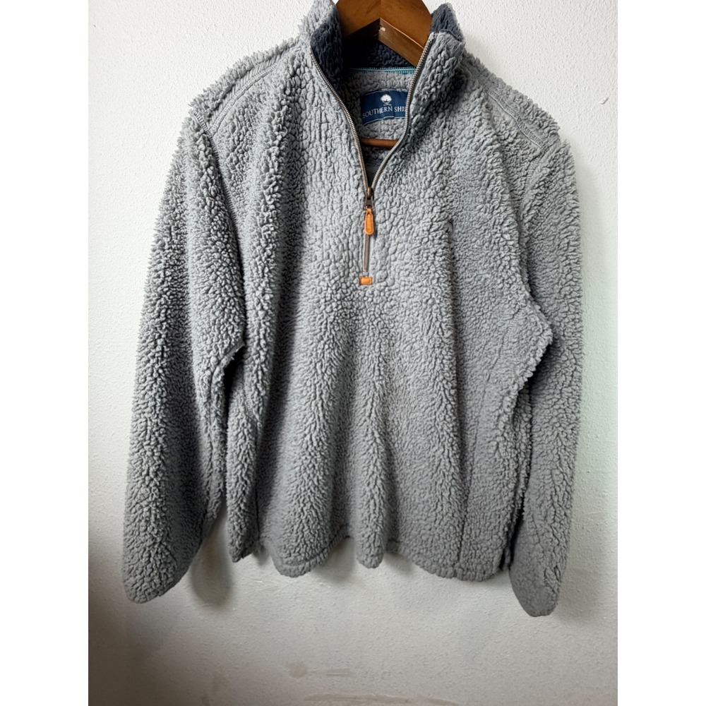 Southern Shirt Mens Sherpa Fleece Pullover Grey L Quarter Zip Cozy Sweater Fall
